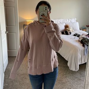 Pink Yeezy style distressed hoodie